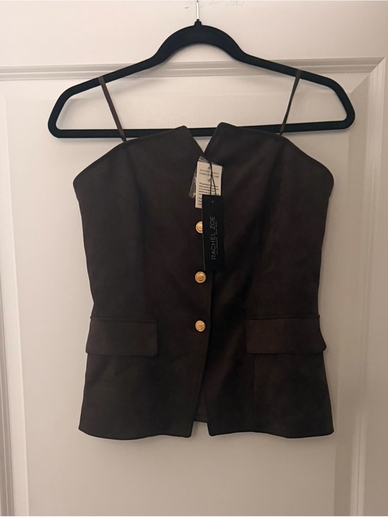 Rachel Zoe Jackets & Blazers - Rachel Zoe Brown Faux-Suede Sleeveless Blazer with Gold Buttons